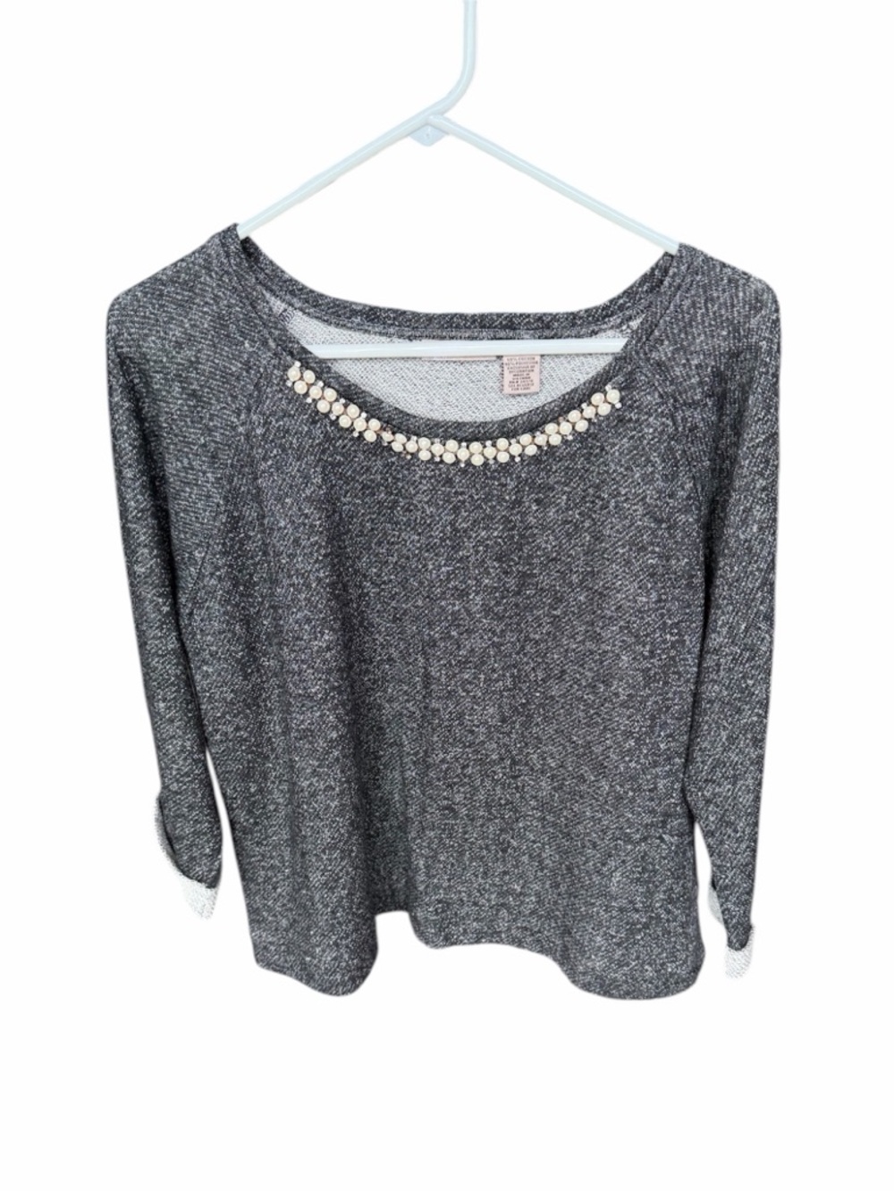 Fresh. Gray Sweater with Pearl and Jewel Embellishment NWT